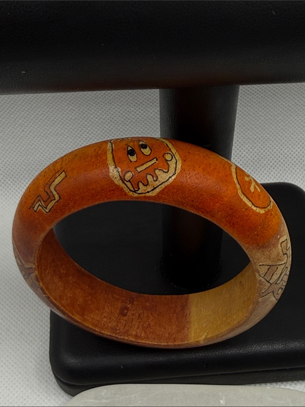 Vintage bohemian primitive ombré Wooden Bangle wood bracelet lizard caveman